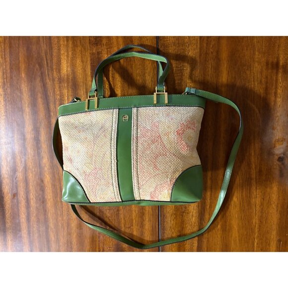 Vintage Etienne Aigner Crossbody Bag Floral Woven Faux Leather Adjustable Strap - Picture 14 of 16